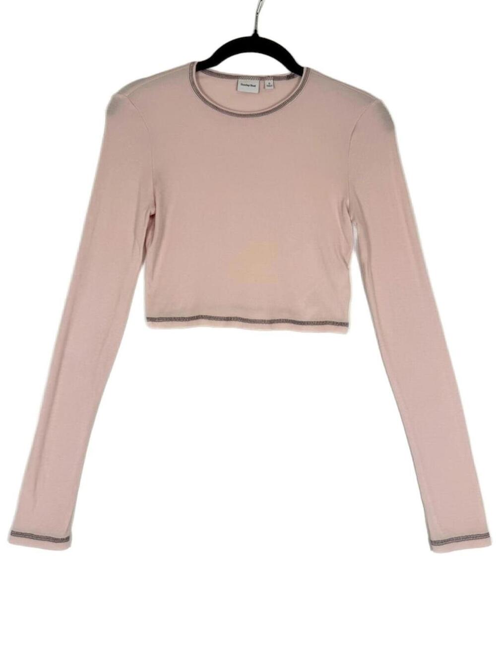 Aritzia Sunday Best Womens Bliss Cropped Long Sleeve Ribbed Tee Pink Size Small